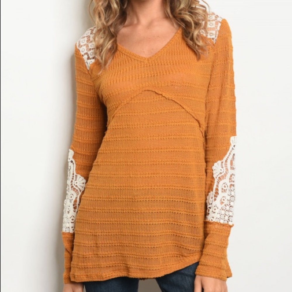 Burnt orange & lace top